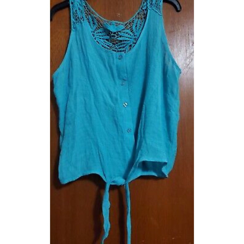 Rue21 Teal Crochet Back Tie-Front Tank (XL)